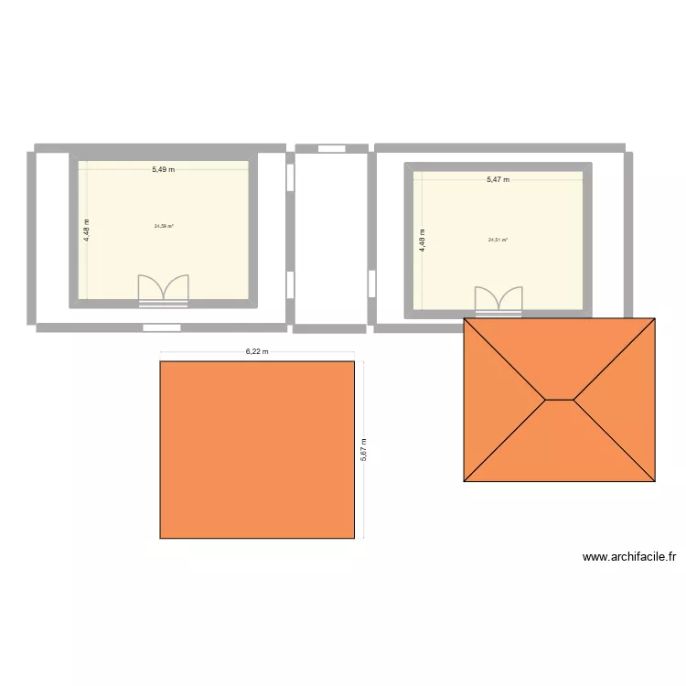 Plan ruine. Plan de 2  et 49 m²
