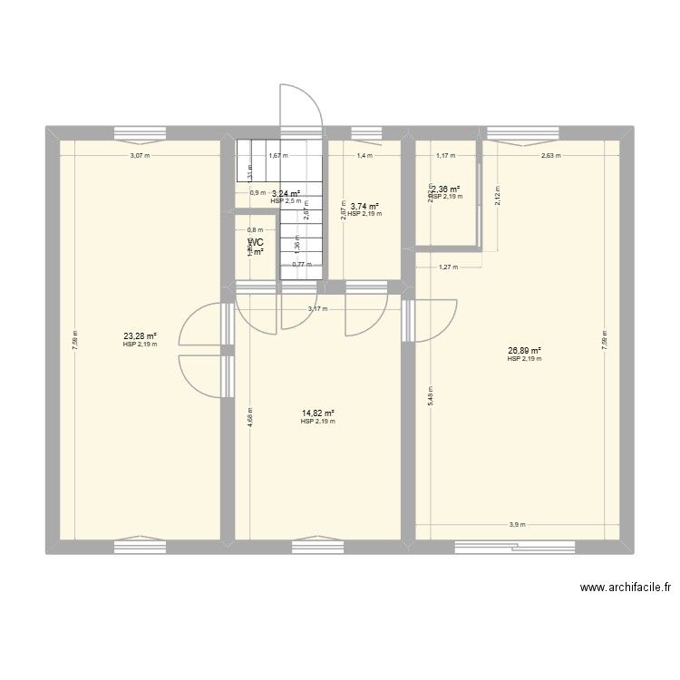 RDJ - Maison Meaux - existant nu. Plan de 7 pièces et 75 m2