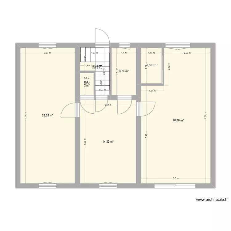 RDJ - Maison Meaux - existant nu. Plan de 7  et 75 m²