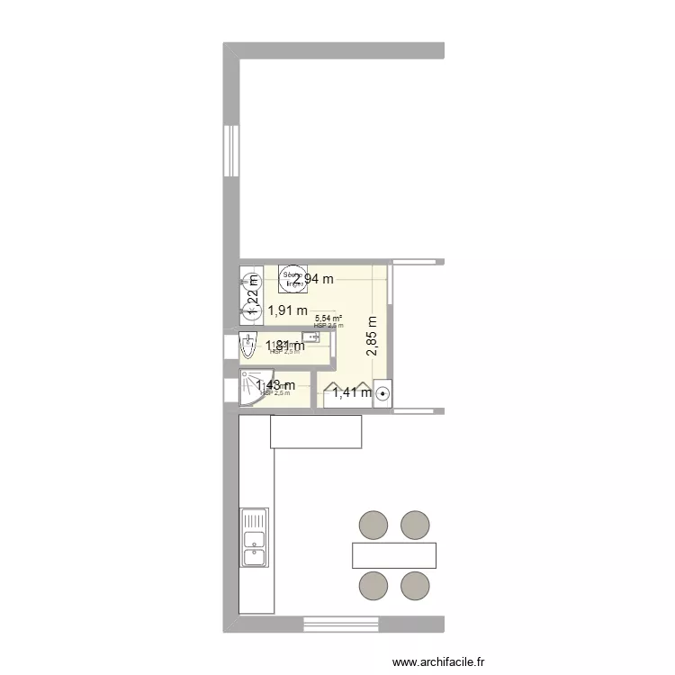 EXTENSION. Plan de 3 Pièces et 8 m²