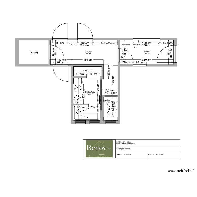 Projet Carmélites agencement. Plan de 5 pièces et 21 m2