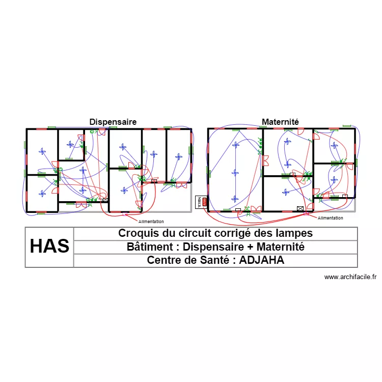 CROQUIS CIRCUIT CORRIGE DES LAMPES DISPENSAIRE MATERNITE CS ADJAHA. Plan de CROQUIS CIRCUIT CORRIGE DES LAMPES DISPENSAIRE MATERNITE CS ADJAHA. Plan de
