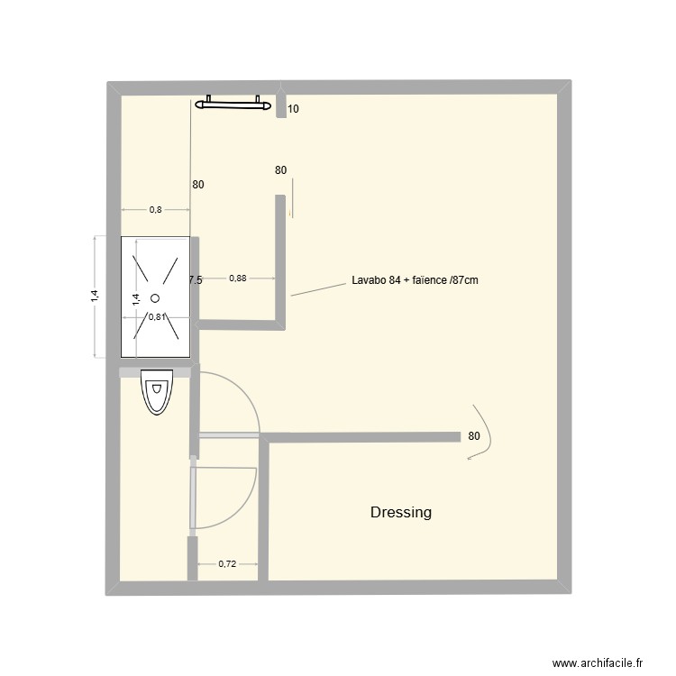 lopez sdb. Plan de 1 pièce et 28 m2