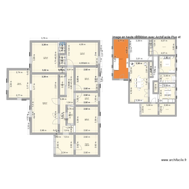 Les Vignes2. Plan de 13 pièces et 113 m2