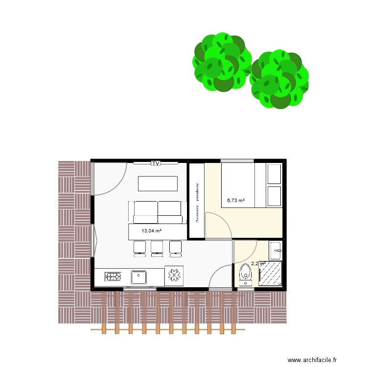Cabanon THAGHALAT. Plan de 3 pièces et 22 m2