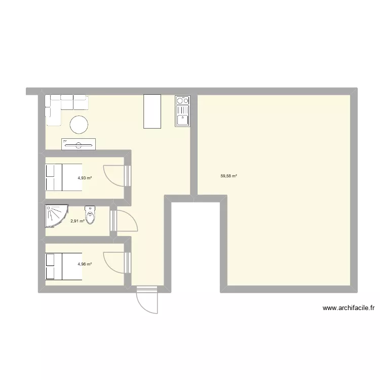 bas. Plan de 4  et 72 m²