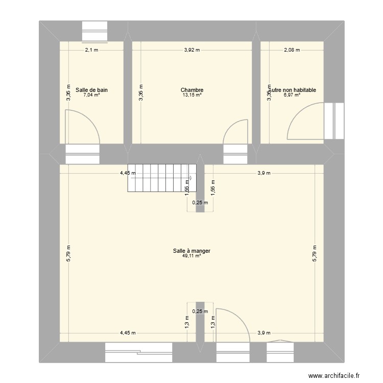 Senoux Projet rénovation. Plan de 4 pièces et 76 m2