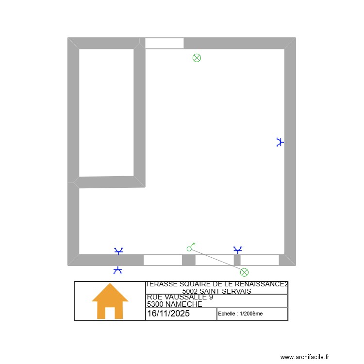 TERASSE. Plan de 2 pièces et 21 m2
