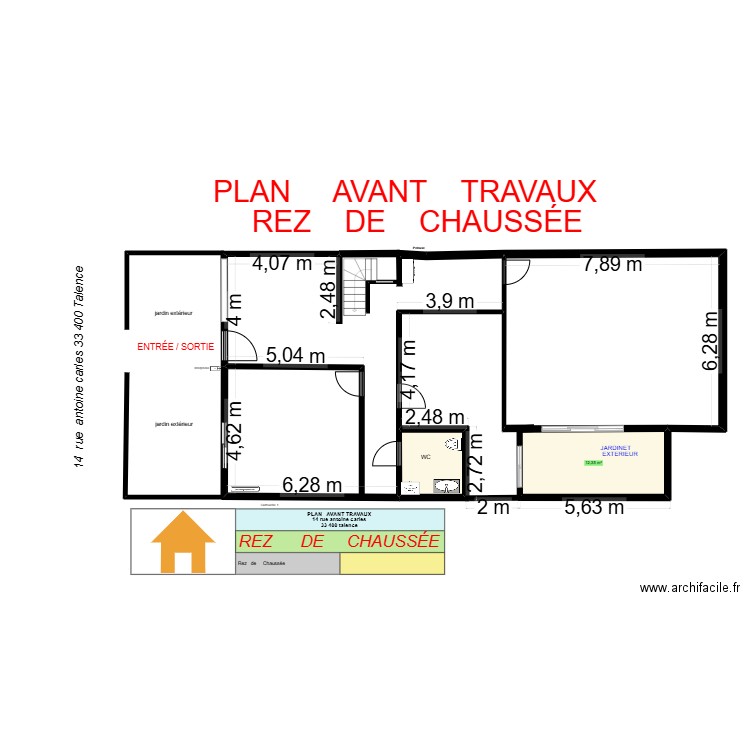 plan  avant travaux rez de chaussée. Plan de 3 pièces et 67 m2