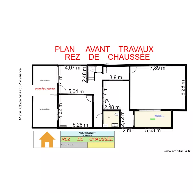plan  avant travaux rez de chauss&eacute;e. Plan de 
