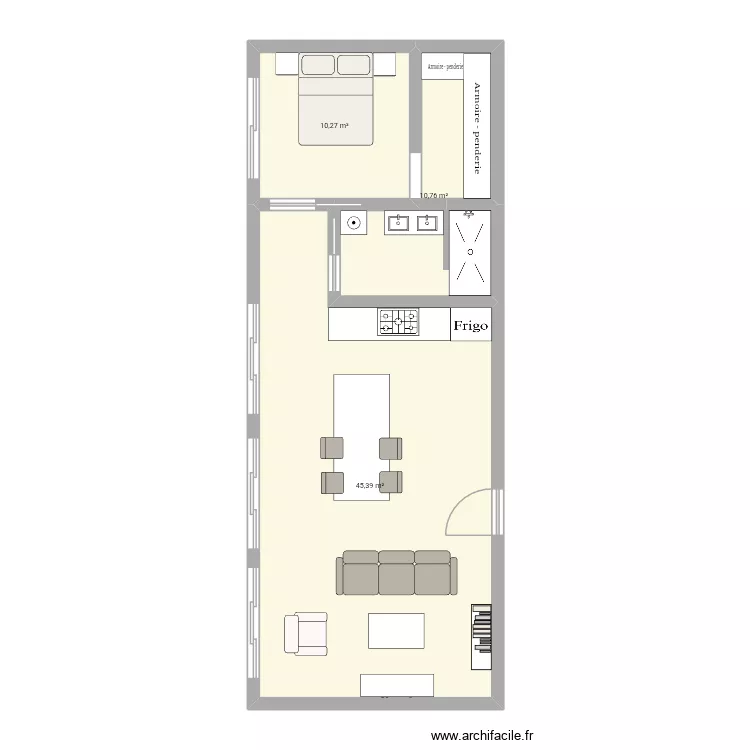 Maison balinaise. Plan de 3 Pièces et 66 m²