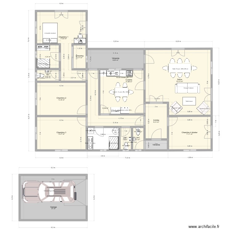 Kamba V4. Plan de 16 pièces et 169 m2