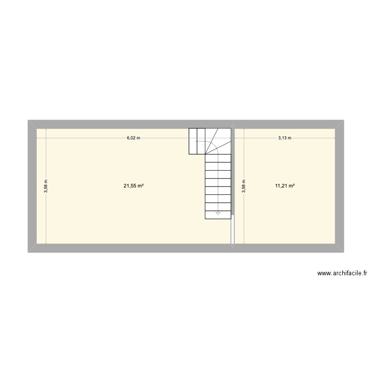 Sous sol RG. Plan de 2 pièces et 33 m2