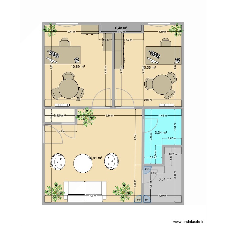 BUREAUX LEPERCQ. Plan de 7 pièces et 46 m2