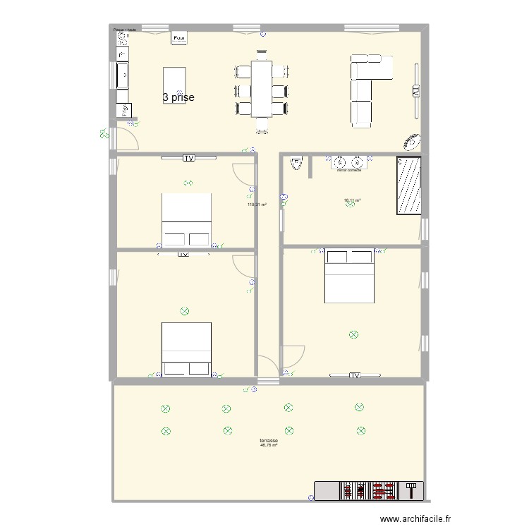 MAISON. Plan de 3 pièces et 182 m2