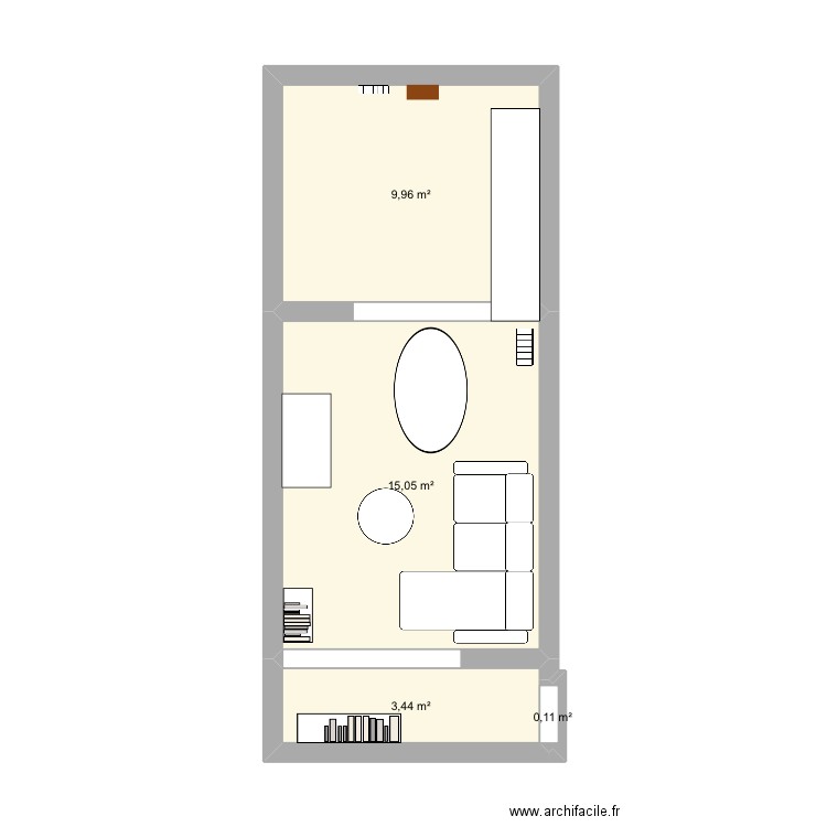Salle du bas-table ovale verticale1. Plan de 4 pièces et 29 m2