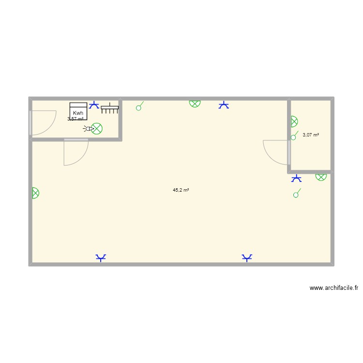 Position sous sol Francis. Plan de 3 pièces et 52 m2