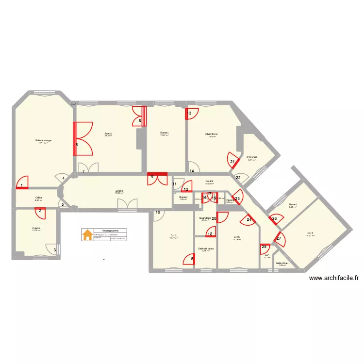 135 Raspail 5e Rep&eacute;rage portes. Plan de 35  et 195 m²