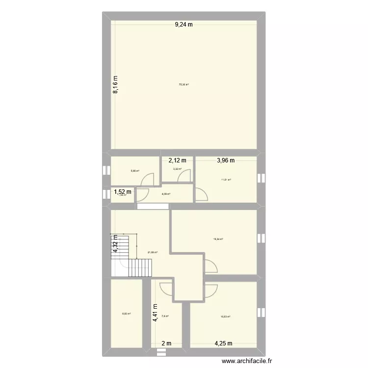 TIZIN-ETG. Plan de 11 Pièces et 176 m²