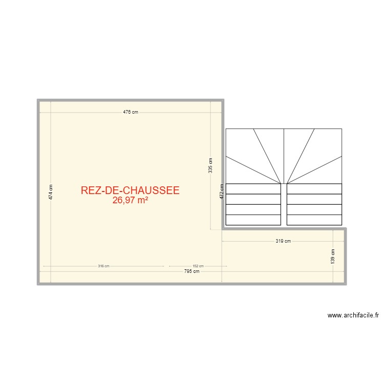 Viroflay plan rdc APRES TRAVAUX. Plan de 1 pièce et 27 m2