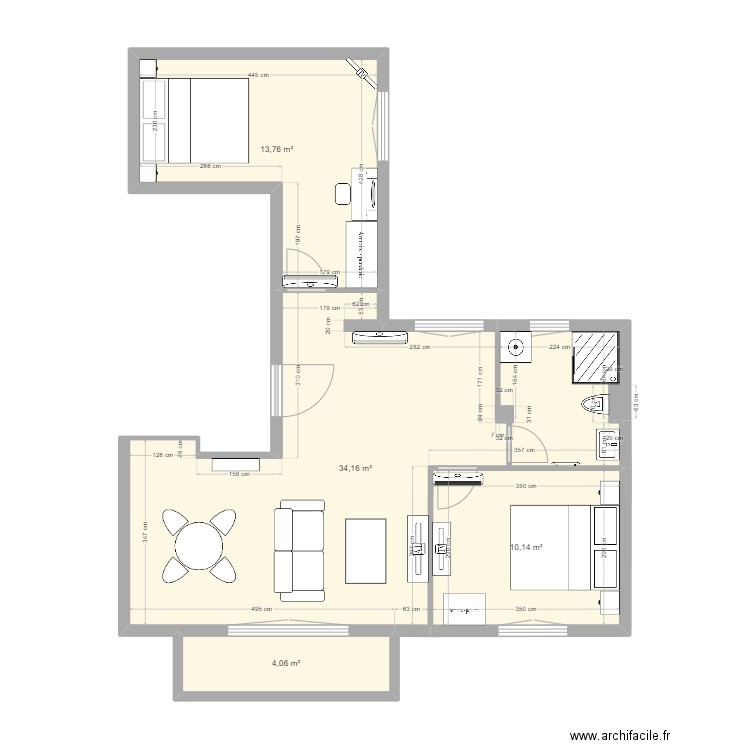 32 Curial - 2ème étage (PROJET). Plan de 4 pièces et 62 m2