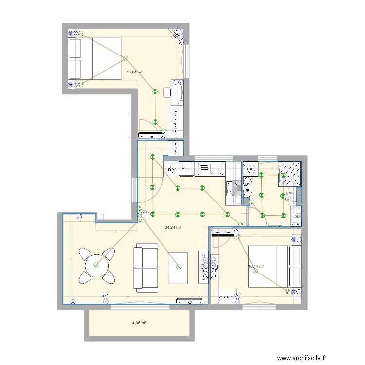 32 Curial - 2ème étage (PROJET). Plan de 4 pièces et 62 m2