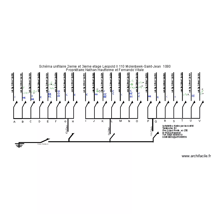 Plan electrique Leopilde II Molenbeek. Plan de 9  et 78 m²