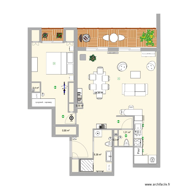 St.Maur V2 avec 1 SDB et cuisine dans ancienne SDB. Plan de 7 pièces et 63 m2