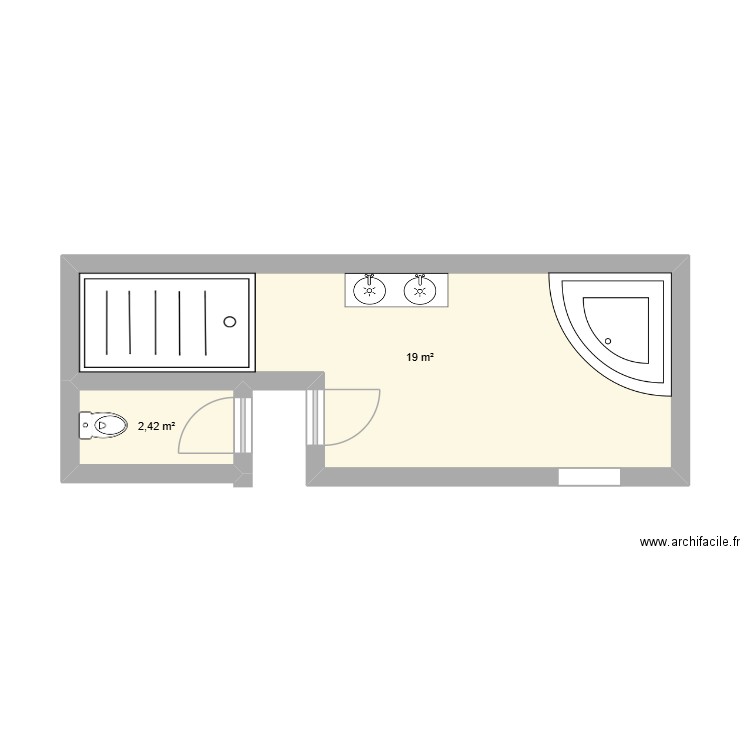 salle de bain. Plan de 2 pièces et 21 m2