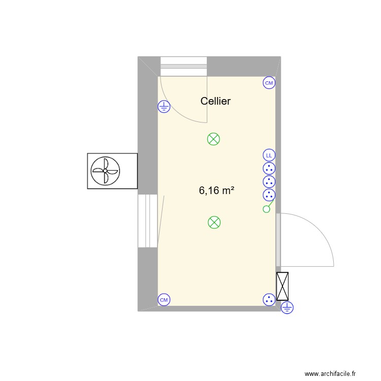 Cellier. Plan de 1 pièce et 6 m2
