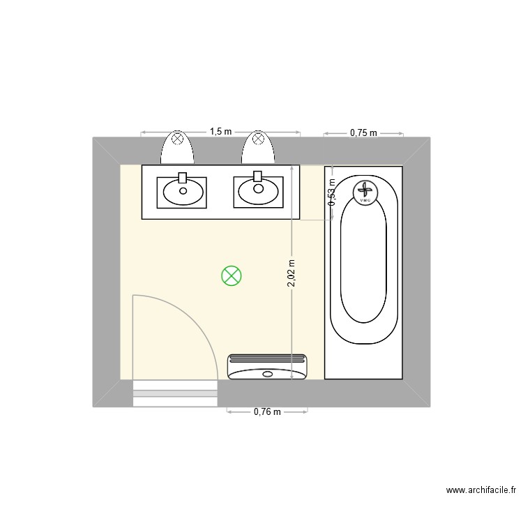 salle de bain du bas avent. Plan de 1 pièce et 5 m2