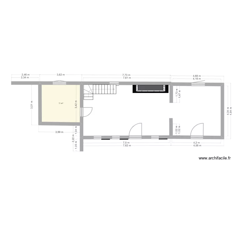 maison tonton r&eacute;s de chauss&eacute;e avec projet ouverture 2026. Plan de 1  et 11 m²