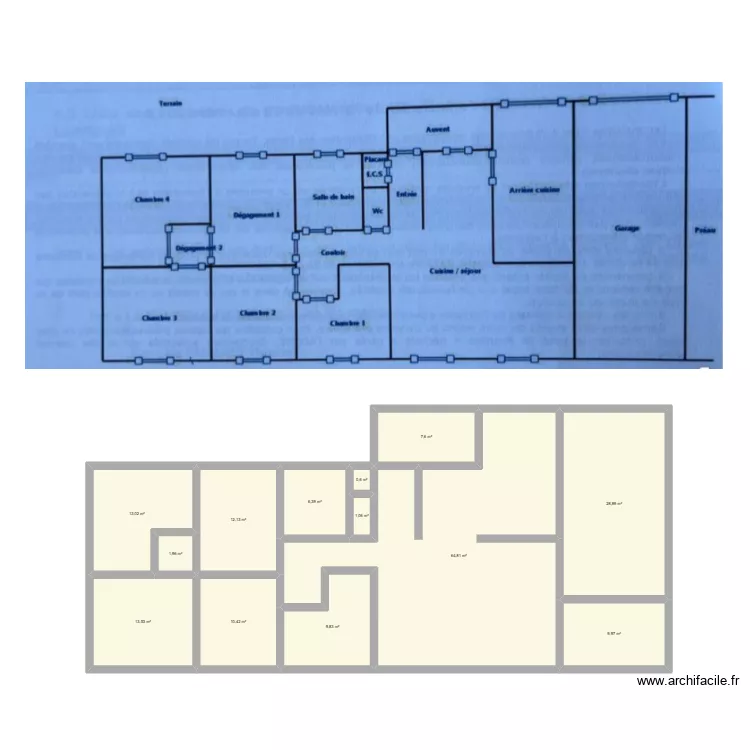 Maison la chapelle. Plan de 13  et 180 m²