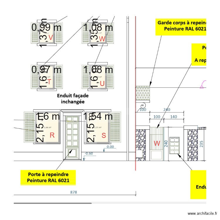 leclos cote fenetres. Plan de 6 pièces et 13 m2