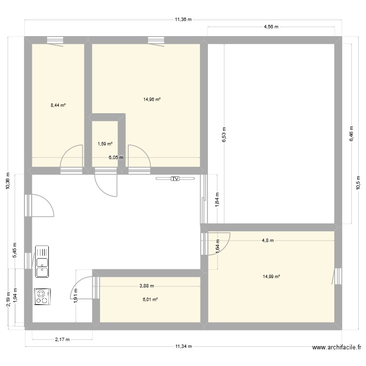 Maison GWADA2. Plan de 5 pièces et 46 m2