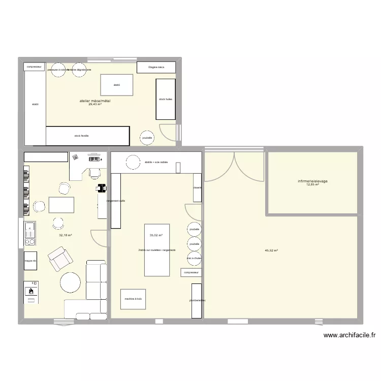 haut grange nord 2eme temps. Plan de 5  et 155 m²