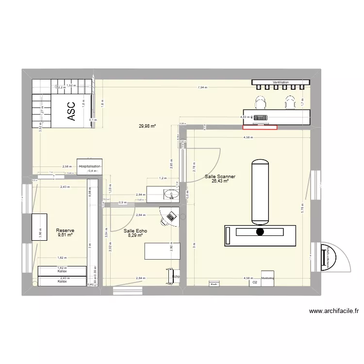 Etage Scanner Siemens. Plan de 4  et 74 m²