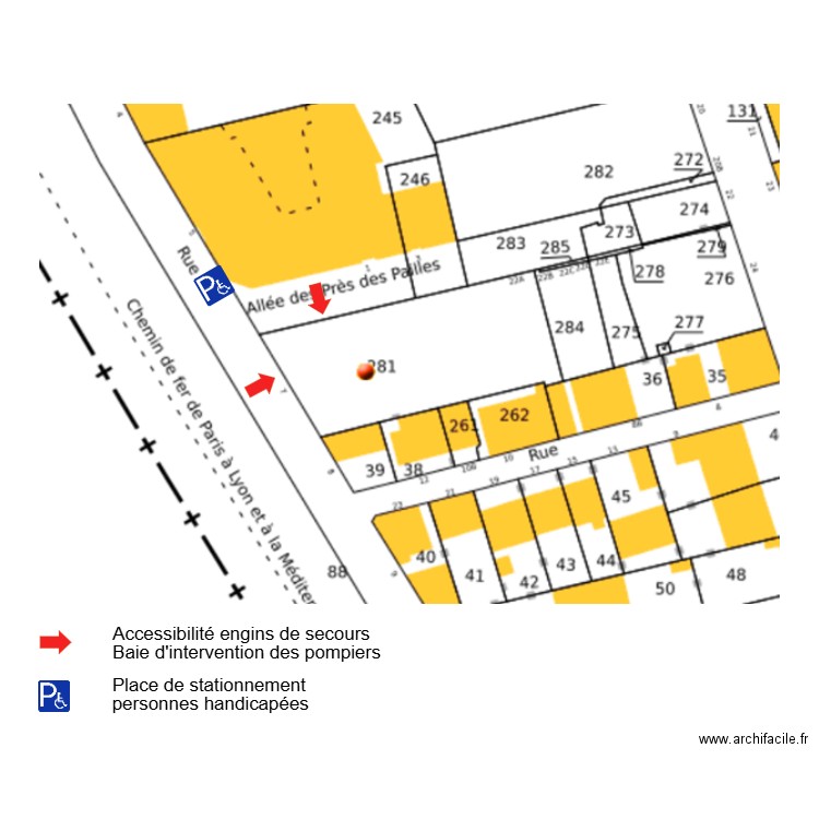 Accessibilité et baie d'intervention des pompiers. Plan de 0 pièce et 0 m2