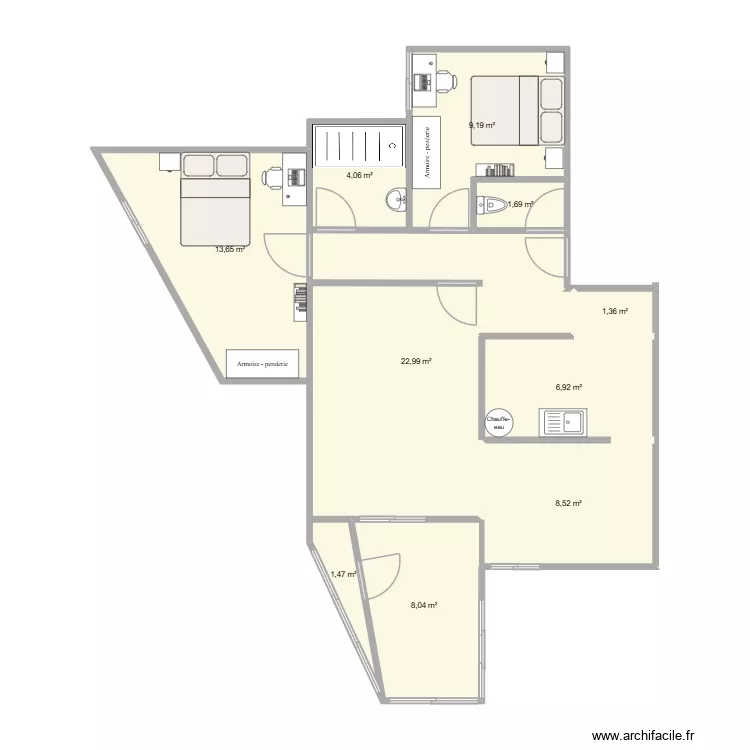 Mascarines actuel. Plan de 10  et 78 m²