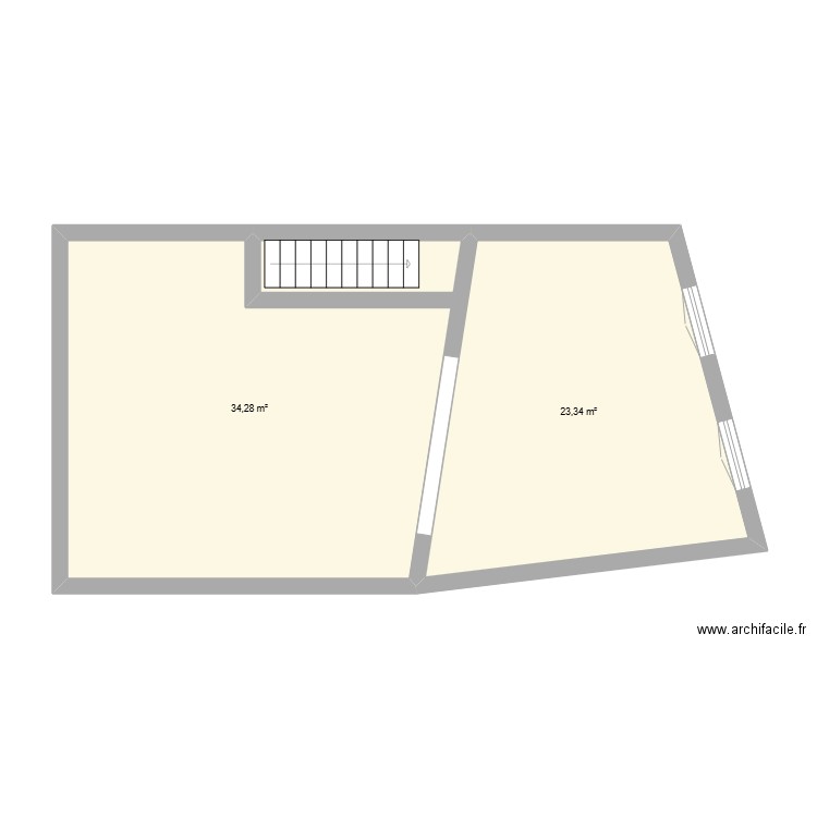 1er etage. Plan de 2 pièces et 58 m2