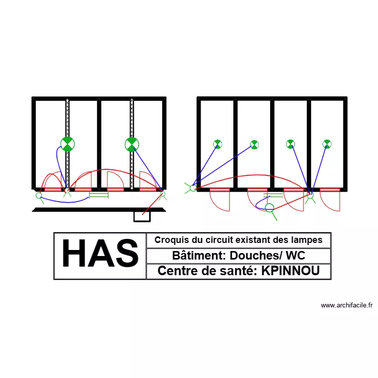 Circuit des lampes Douches / WC KPINNOU. Plan de 