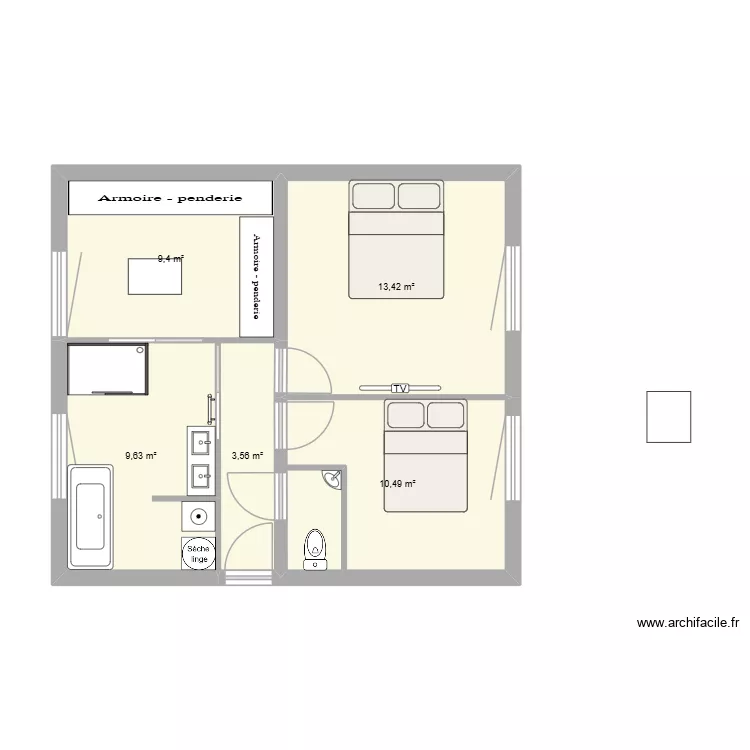 chambre 1. Plan de 5  et 47 m²