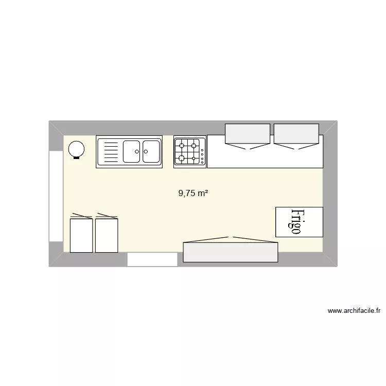 cuisine. Plan de 1  et 10 m²