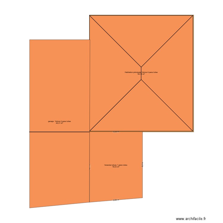 Plan toiture maison - garage et verenda. Plan de 0 pièce et 0 m2