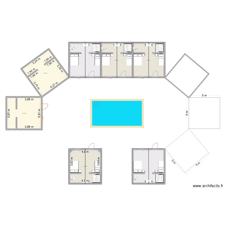 bungalow. Plan de 5 pièces et 130 m2