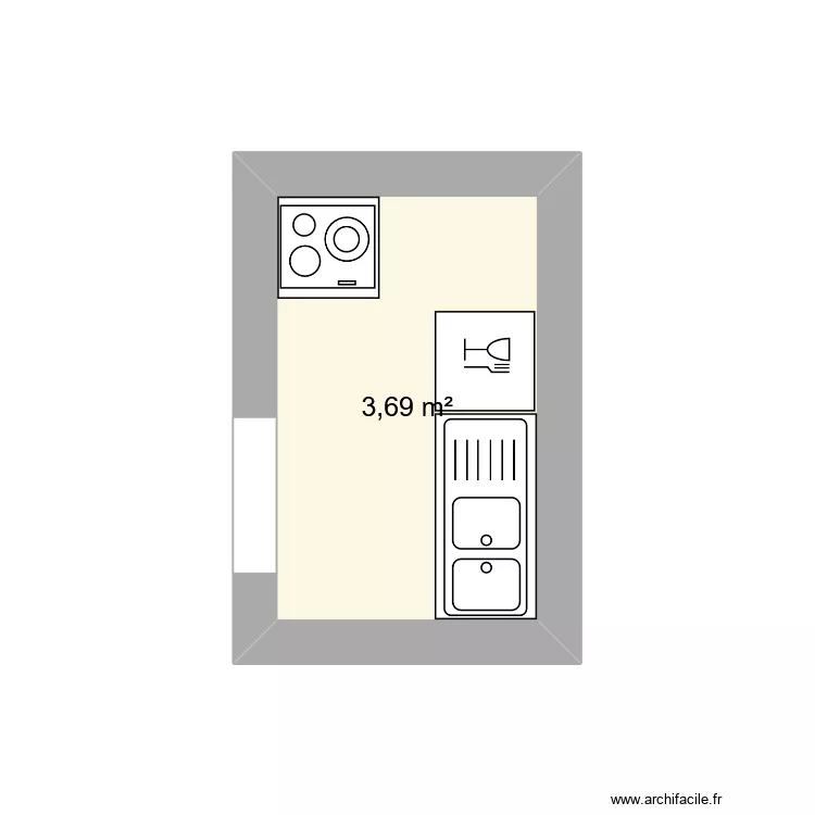 cuisine. Plan de 1  et 4 m²