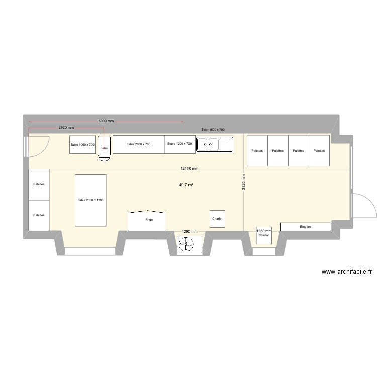 Labo version de base. Plan de 1 pièce et 50 m2