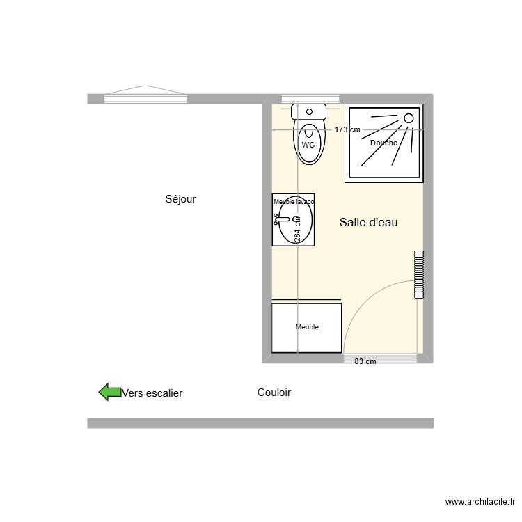 PORTET SDB Existant. Plan de 1 pièce et 5 m2