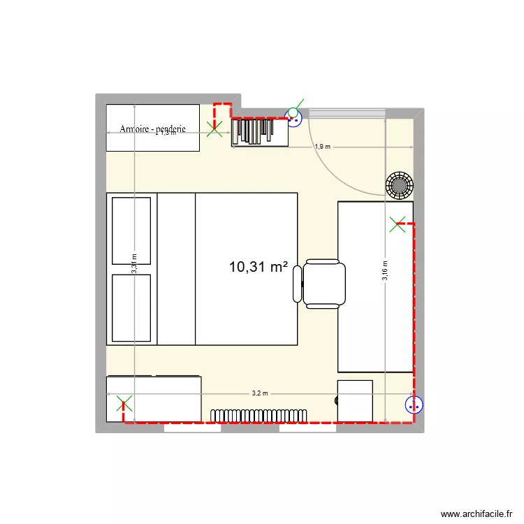 chambre 1. Plan de 1 pièce et 10 m² chambre 1. Plan de 1 pièce et 10 m²