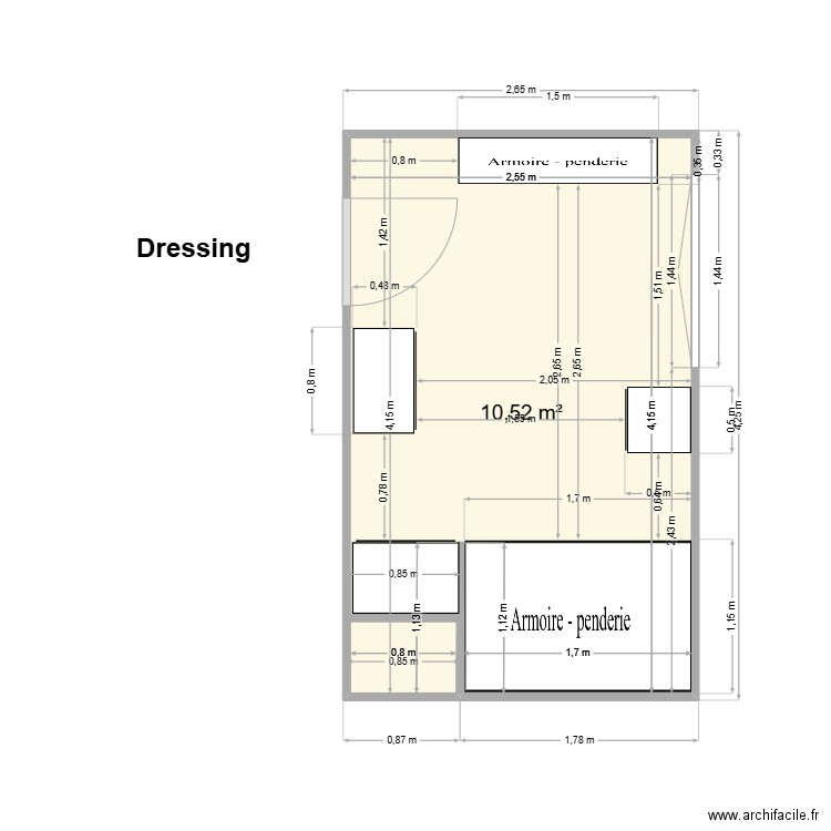 Couture. Plan de 1 pièce et 11 m2